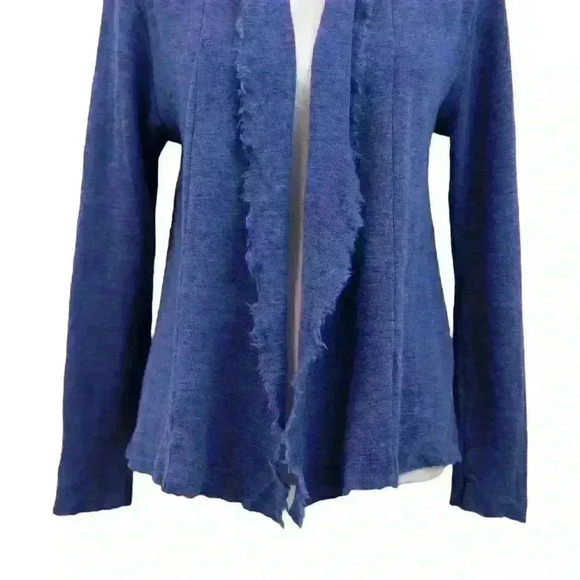 BLUSBAR Wool Medium Blue Frayed Edge Long Sleeve Open Front Cardigan Size Small - Picture 5 of 8